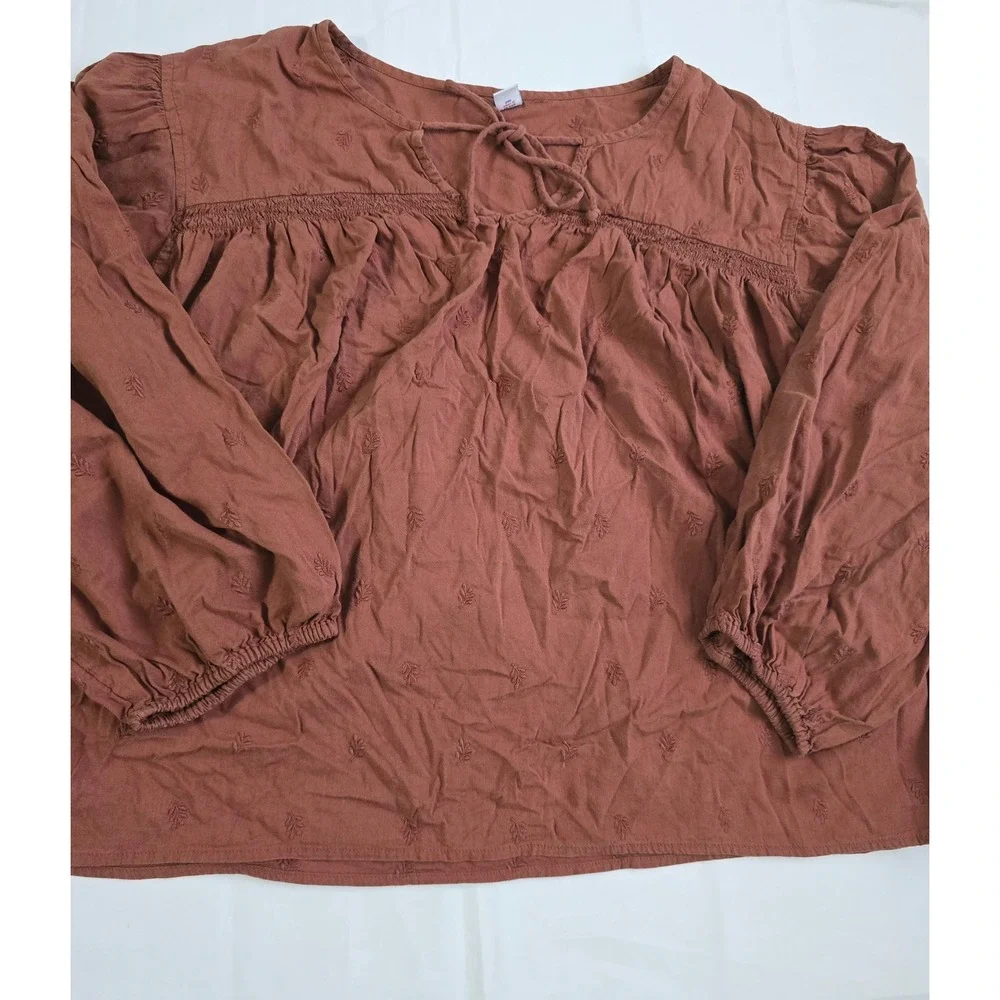 Old Navy Womens Large Terracotta Brown Embroidered Boho Peasant Blouse Top L
